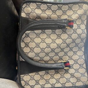 Gucci Beige and Black Tote with Red Accents